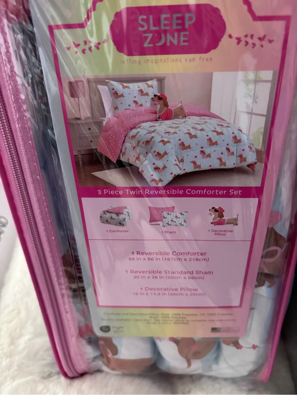 Pink Puppy-Themed Girls Tein Size Bedding Set - Cute Heart Print